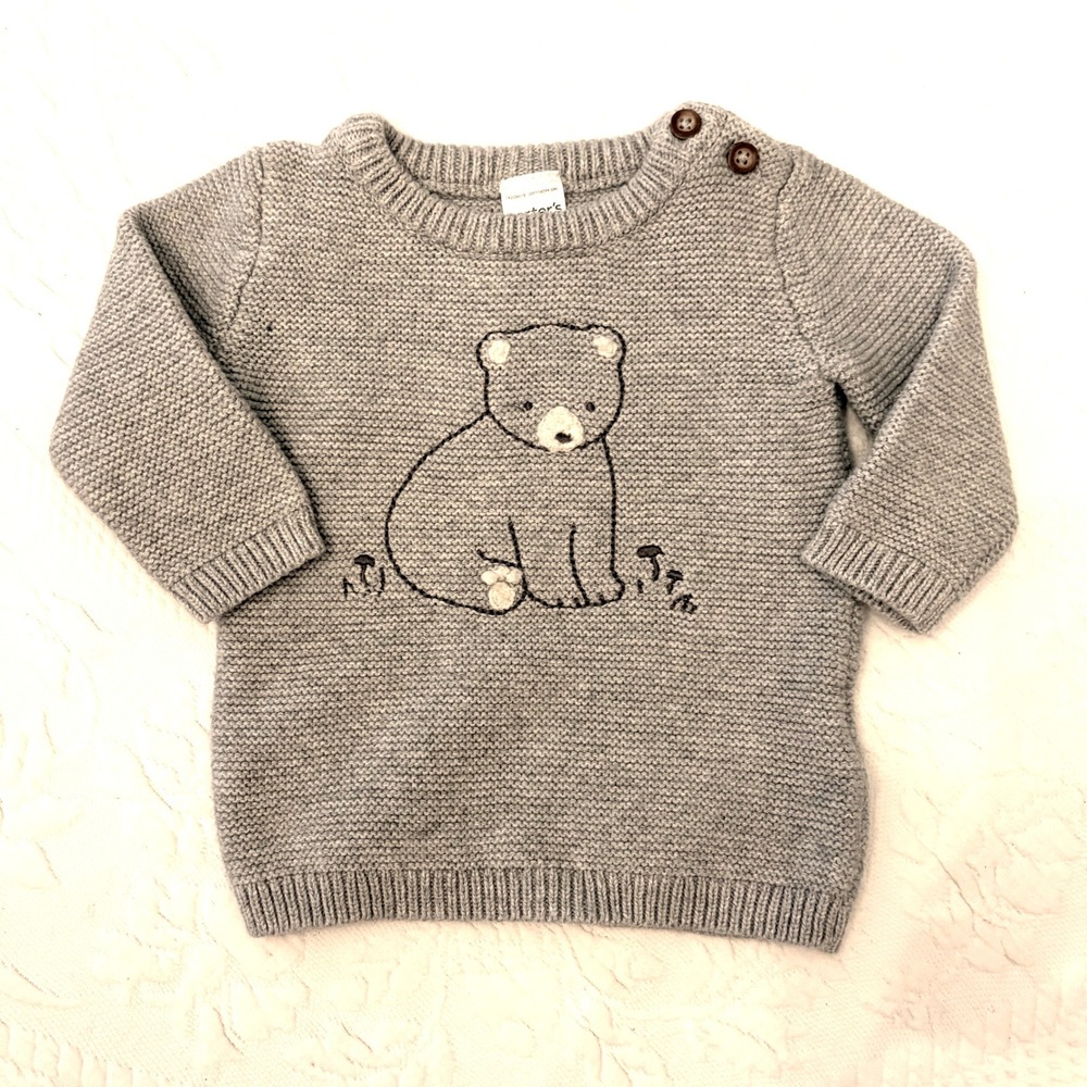 Carters Just One You 3m Baby Boy Bear Knit Sweater Gray 3M Embroidered Winter